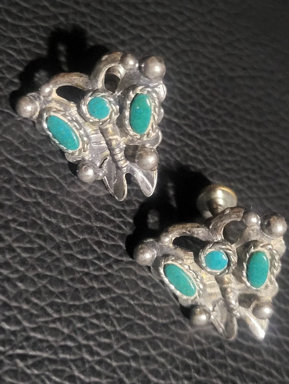 Vintage Sancrest Southwestern Faux Turquoise Butterfly Screw Back Earrings 1950s